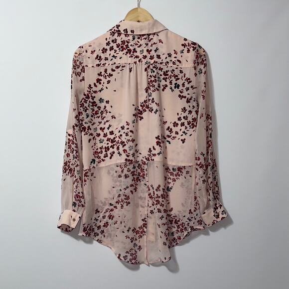 Candie’s Sheer Pink Floral Button-Down Blouse – Size M - Picture 2 of 7